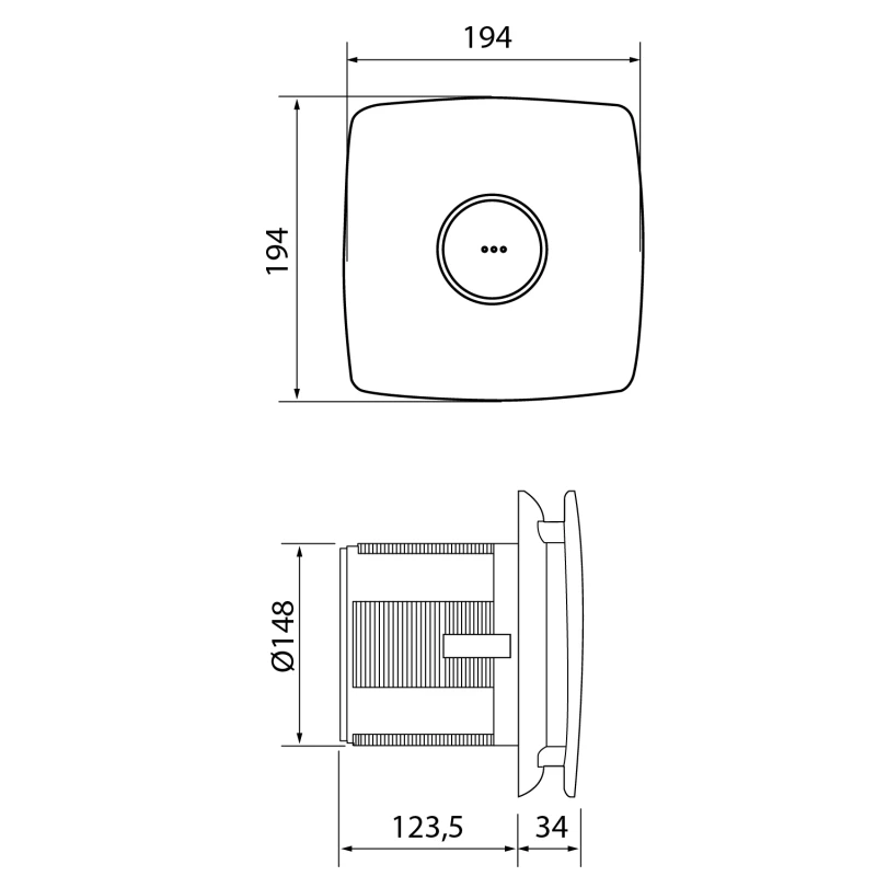 X-MART 15T koupelnový ventilátor axiální s časovačem, 25W, potrubí 150mm, nerez mat 1