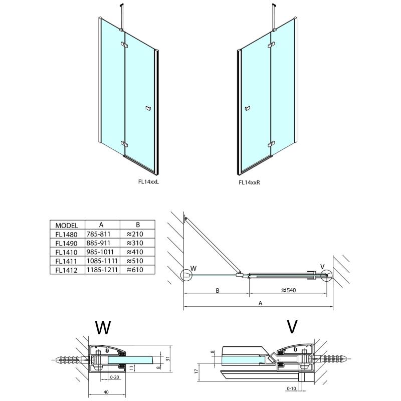 FORTIS LINE sprchové dveře do niky 1000mm, čiré sklo, pravé (FL1410R)