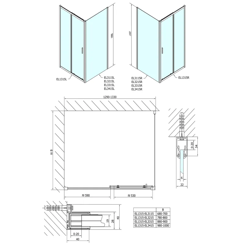 EASY obdélníkový sprchový kout 1300x700mm, čiré sklo L/P varianta