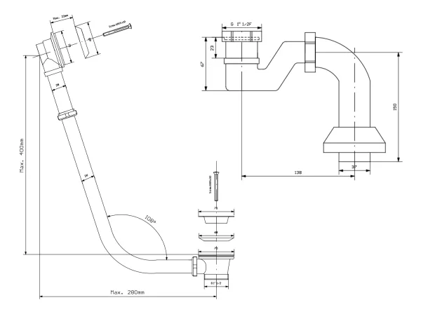 RETRO vanová souprava pro vnější instalaci, řetízek, včetně sifonu, chrom (71689)