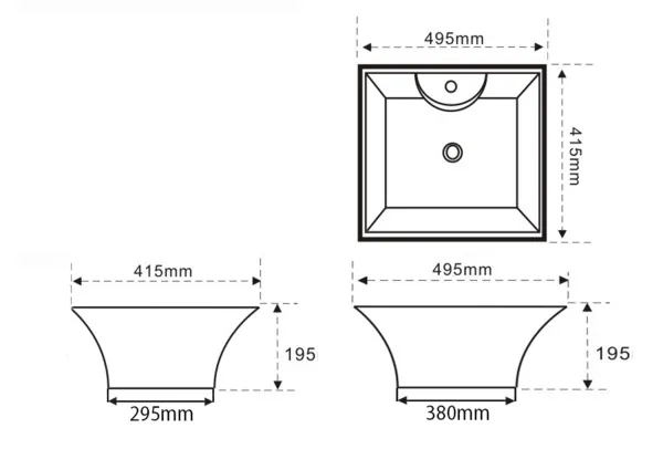 Keramické umyvadlo 49,5x41,5x19,5 cm, na desku (49411)