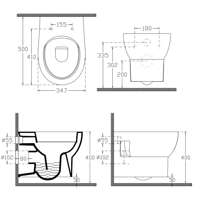 ABSOLUTE závěsná WC mísa, Rimless, 35x50 cm, bílá (10AB02002)