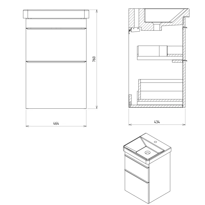 SITIA umyvadlová skříňka 46,4x70x43,4cm, 2xzásuvka, bílá mat