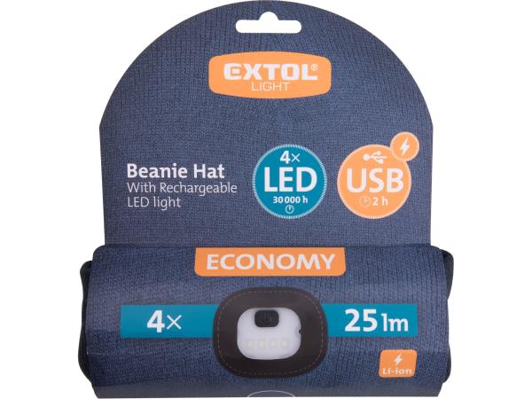 EXTOL LIGHT 43456 - čepice s čelovkou 4x25lm, USB nabíjení, tmavě modrá, ECONOMY, univerzá
