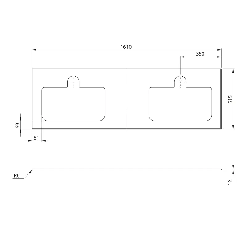 BRAHEA deska rockstone se 2 otvory 161x51,5cm (70+20+70cm), bílá mat 1