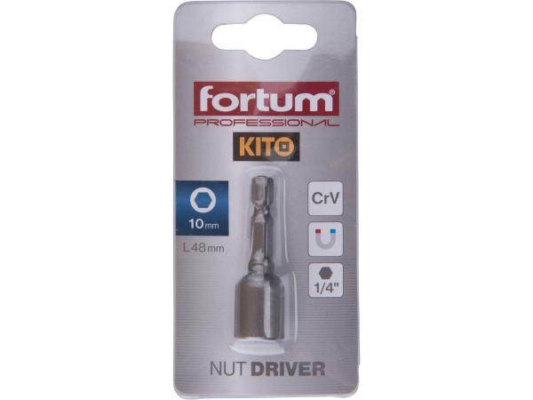 FORTUM 4741610 - klíč nástrčný magnetický 1/4" stopka, 10x48mm, CrV