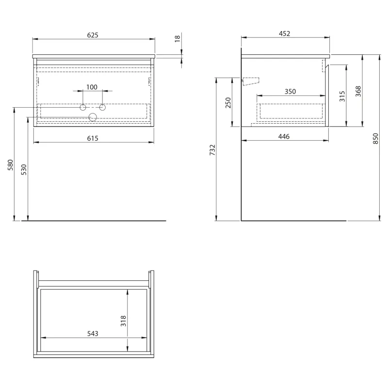 ALTAIR skříňka s deskou 62,5 cm, bílá/dub emporio