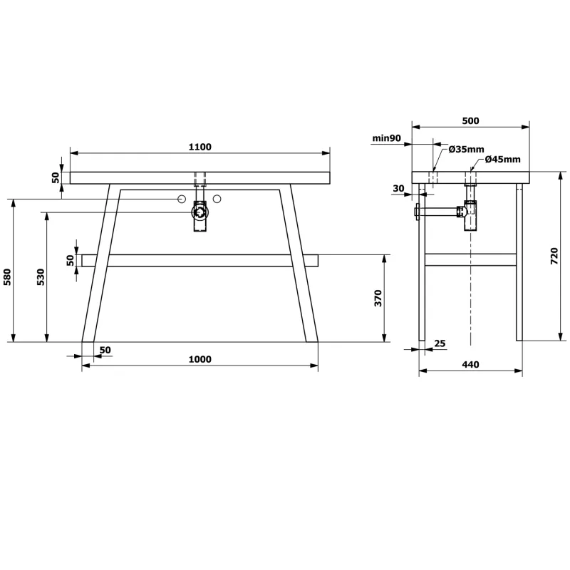 TWIGA umyvadlový stolek 110x72x50 cm, černá mat/dub starobílý (VC453-110-5)