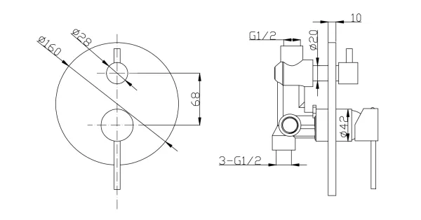 CORNELI podomítková sprchová baterie, 2 výstupy, otočný přepínač, chrom (CE43)
