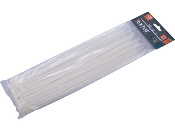 EXTOL PREMIUM 8856108 - pásky stahovací na kabely bílé, 280x3,6mm, 100ks, nylon PA66