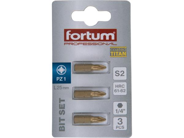 FORTUM 4741371 - hrot křížový pozidriv, sada 3ks, PZ 1x25mm,titan. úprava, S2