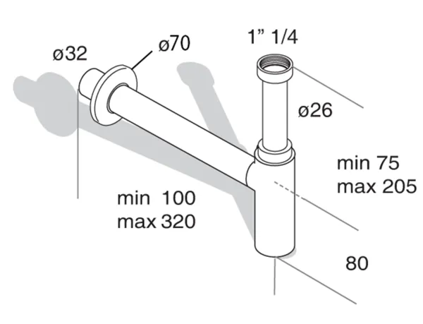MINITOTI umyvadlový sifon 5/4", odpad 32 mm, chrom (510.135.5.K)