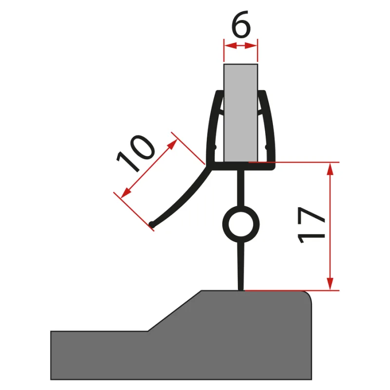 Spodní těsnění na dveře, sklo 6mm, 1000mm, černá