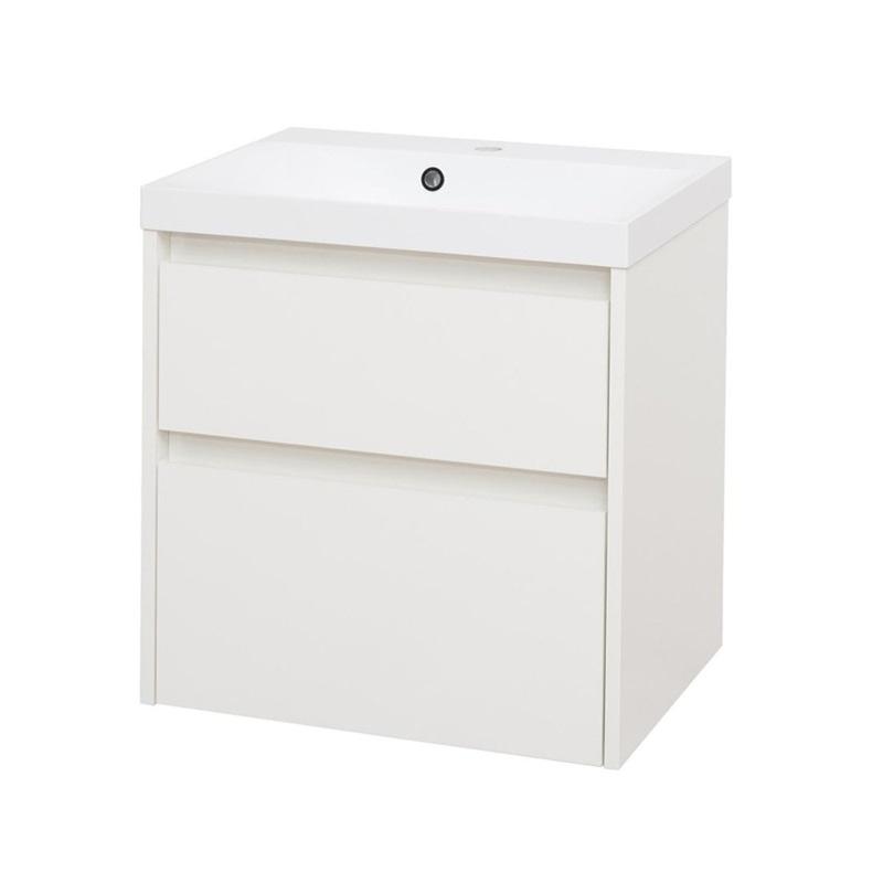 MEREO MP6464 Opto, koupelnová skříňka s umyvadlem z litého mramoru 61 cm, bílá, dub, bílá/dub, černá