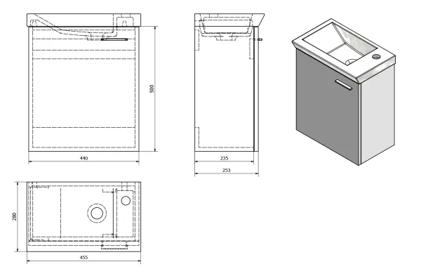 ZOJA/KERAMIA FRESH umyvadlová skříňka 44x50x25,3cm, dub platin (51046DP)