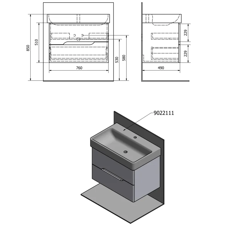 MEDIENA umyvadlová skříňka 77x50,5x49cm, bílá mat/dub graphite (MD081)