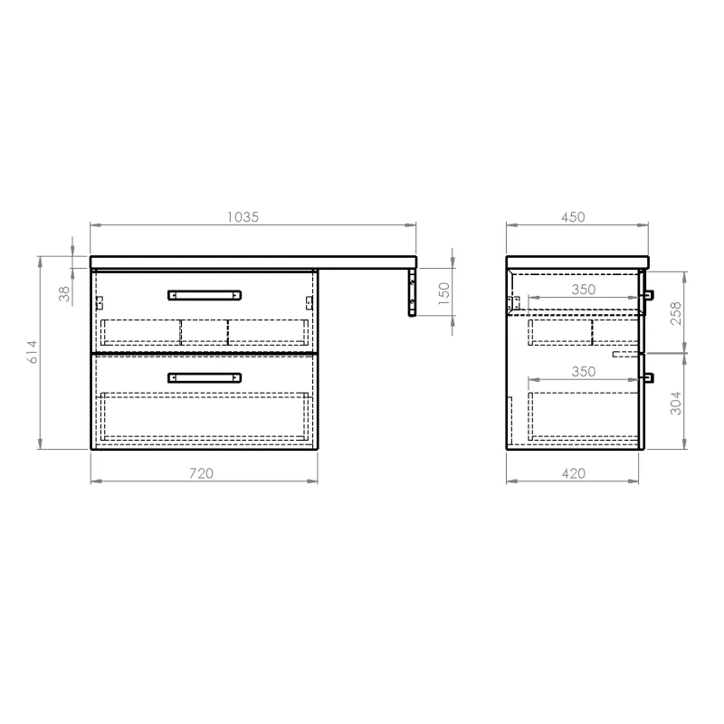 VEGA umyvadlová skříňka s deskou VEGA a podpěrnou konzolí, 103,5x61,4x45 cm, dub pla (VG873-03)