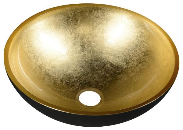 MURANO BLACK-GOLD skleněné umyvadlo kulaté 40x14 cm, černá/zlatá (AL5318-77)