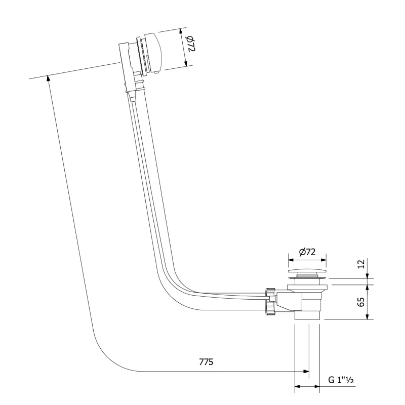 Vanová souprava s bovdenem, délka 775mm, zátka 72mm, bílá 1