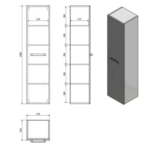 VEGA skříňka vysoká 35x150x31cm, levá/pravá, bílá (VG150)