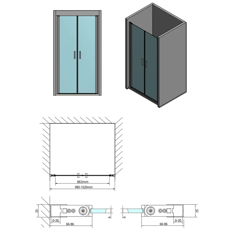 ZOOM LINE sprchové dveře dvojkřídlé 1000mm, čiré sklo (ZL1710)