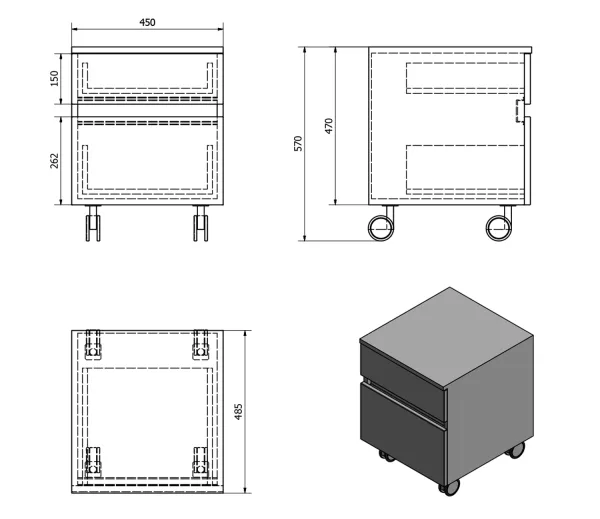 AVICE skříňka na kolečkách, 2x zásuvka 45x57x48,5cm, bílá (AV063-3030)
