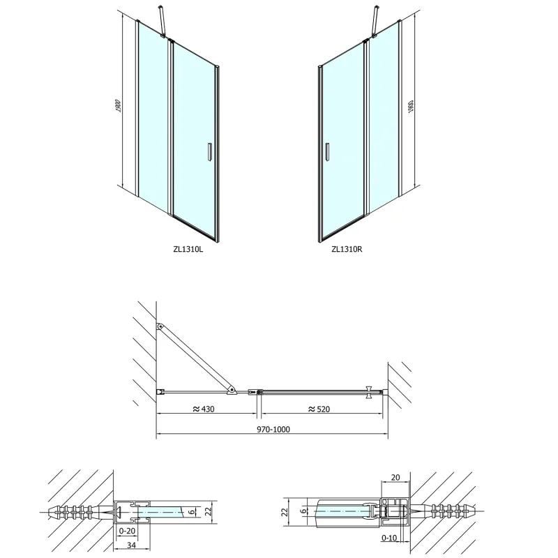 ZOOM LINE sprchové dveře 1000mm, čiré sklo (ZL1310)