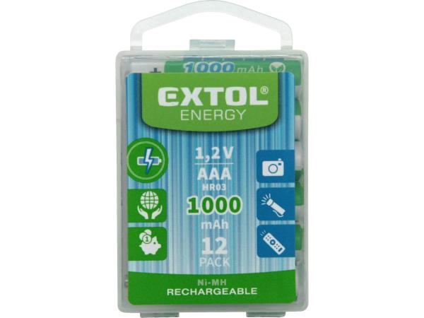 EXTOL ENERGY 42062 - baterie nabíjecí, 12ks, AAA (HR03), 1,2V, 1000mAh, NiMh