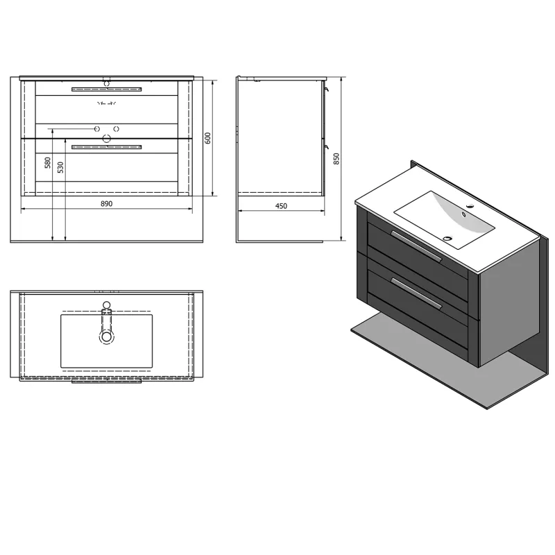 AMIA umyvadlová skříňka 89x60x45cm, dub Texas (AM090-2020)