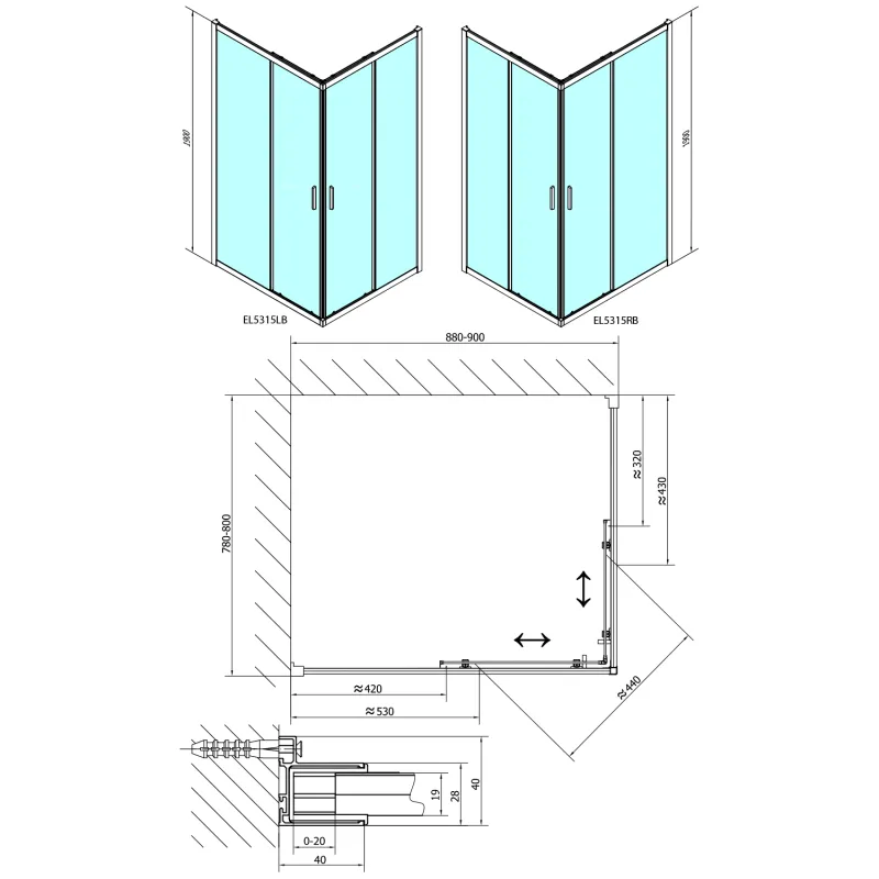 EASY BLACK obdélníková sprchová zástěna 900x800mm, čiré sklo 1