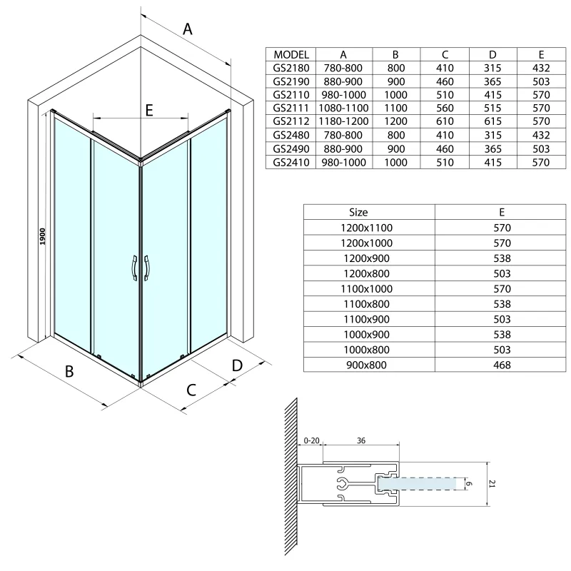 SIGMA SIMPLY čtvercový sprchový kout 1100x1100 mm, rohový vstup, čiré sklo