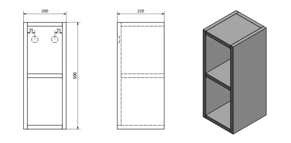 TREOS skříňka horní policová 20x50x22cm, černá mat (TS025-3535)