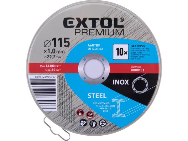 EXTOL PREMIUM 8808101 - kotouč řezný na ocel/nerez, 10ks, O 115x1,0x22,2mm