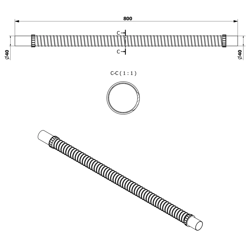 FLEXY ohebná propojovací trubka, L-80 cm, rovné 40/40 mm (164.322.0)