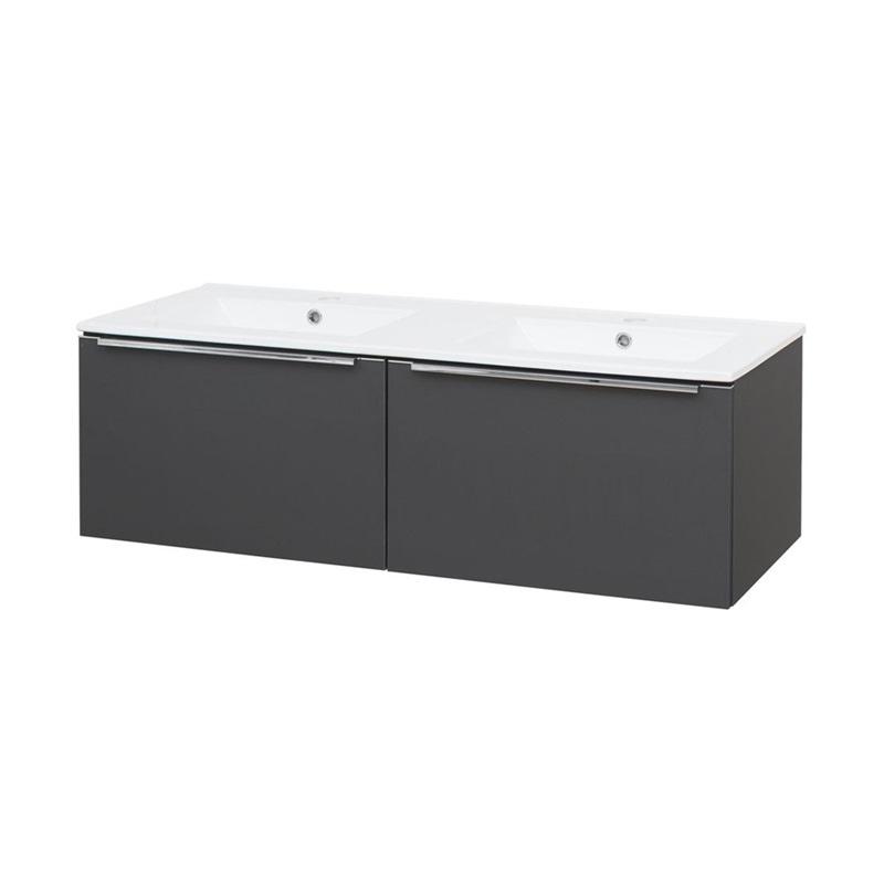 MEREO MP6495 Mailo, koupelnová skříňka s keramickým umyvadlem 121 cm, bílá, dub, antracit