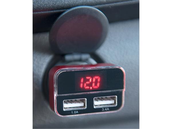 EXTOL ENERGY 42084 - nabíječka USB do auta, 12/24V, 2xUSB, měřič, 3,4A, 17W