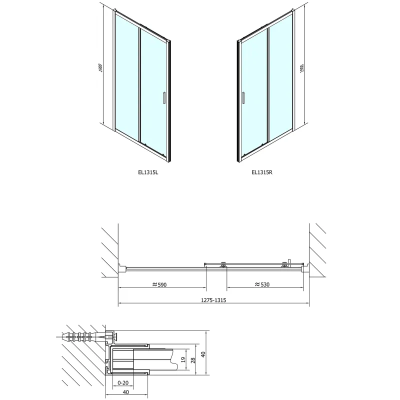 EASY LINE sprchové dveře 1300mm, čiré sklo (EL1315)
