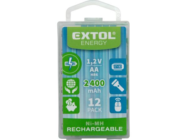 EXTOL ENERGY 42063 - baterie nabíjecí, 12ks, AA (HR6), 1,2V, 2400mAh, NiMh