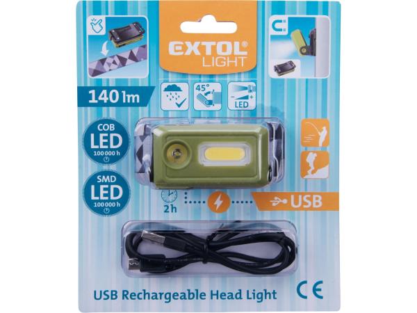 EXTOL LIGHT 43184 - čelovka 140lm, USB nabíjení, LED+COB LED