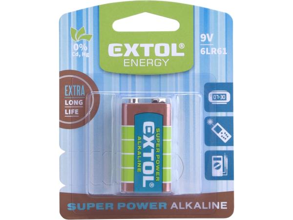 EXTOL ENERGY 42016 - baterie alkalické, 1ks, 9V (6LR61)