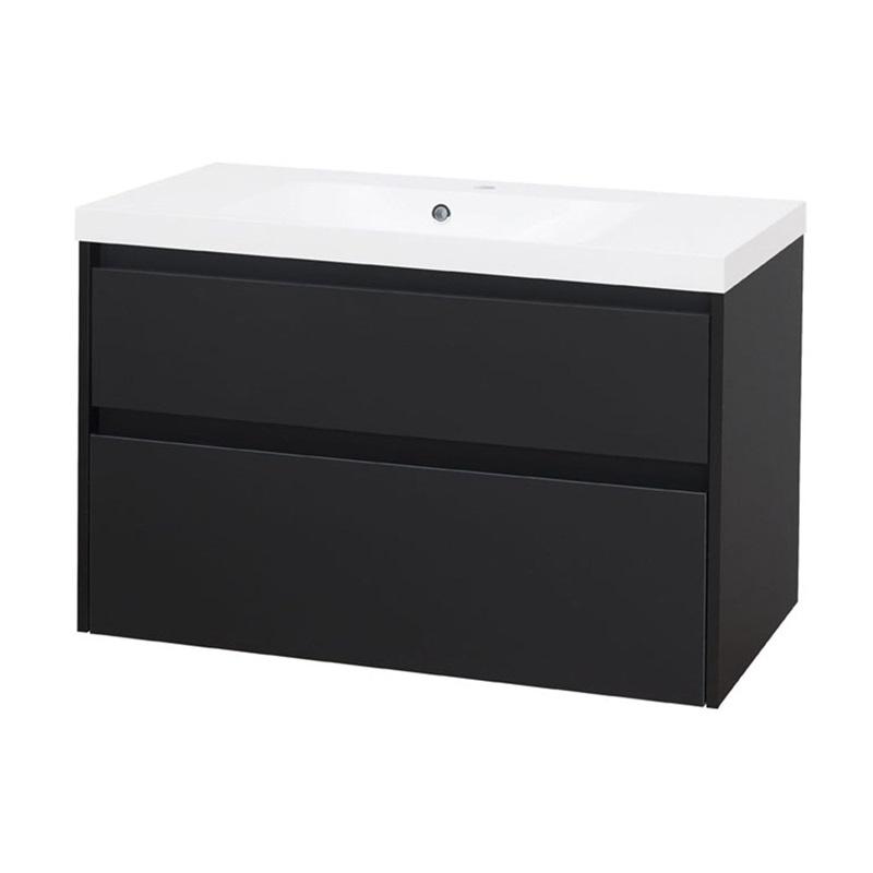 MEREO MP6470 Opto, koupelnová skříňka s umyvadlem z litého mramoru 101 cm, bílá, dub, bílá/dub, čern