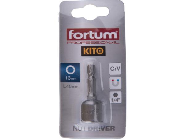 FORTUM 4741613 - klíč nástrčný magnetický 1/4" stopka, 13x48mm, CrV