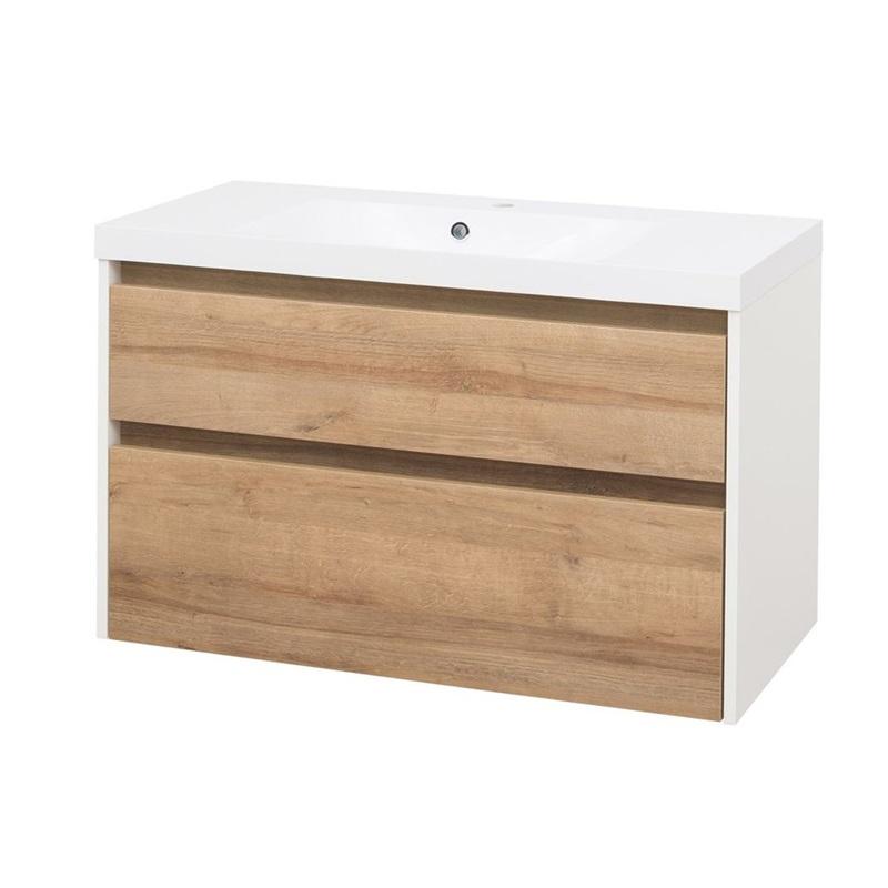 MEREO MP6470 Opto, koupelnová skříňka s umyvadlem z litého mramoru 101 cm, bílá, dub, bílá/dub, čern