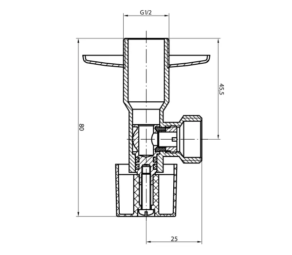 Rohový kulový ventil 1/2"x3/8", bez matky, chrom, pár (5306)