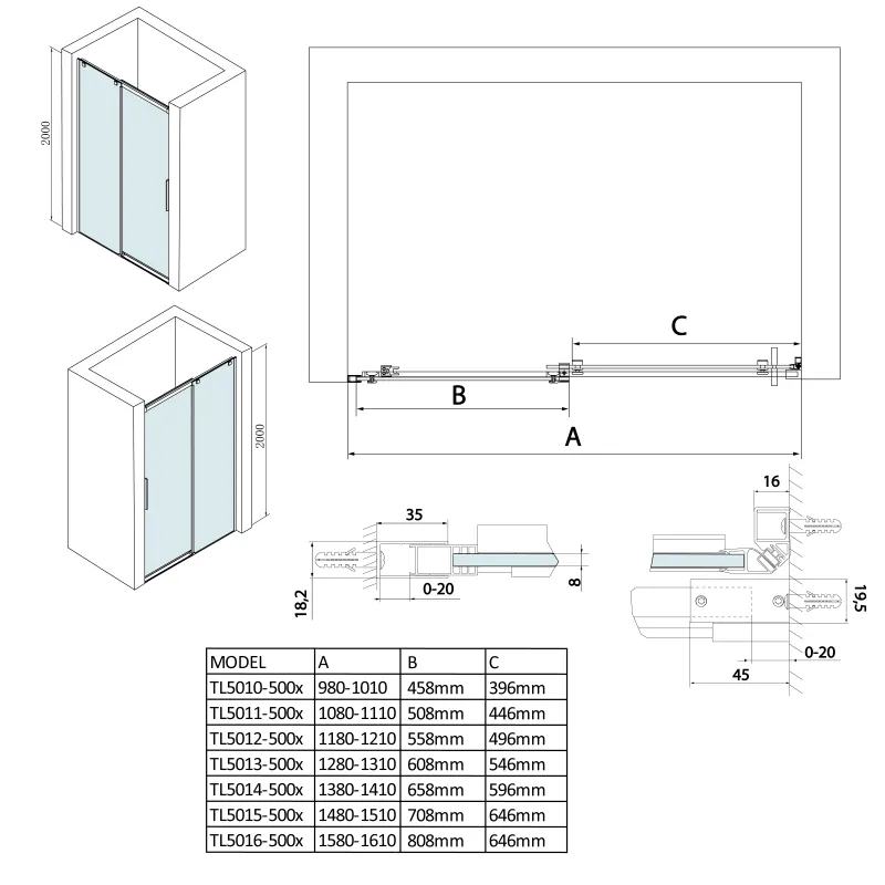 THRON LINE sprchové dveře 1080-1110 mm, čiré sklo