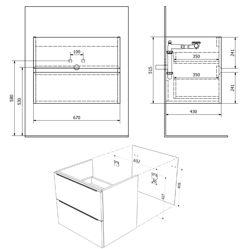 FILENA umyvadlová skříňka 67x51,5x43cm, dub (FID1270D)