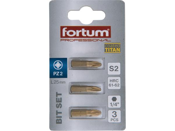 FORTUM 4741372 - hrot křížový pozidriv, sada 3ks, PZ 2x25mm,titan. úprava, S2