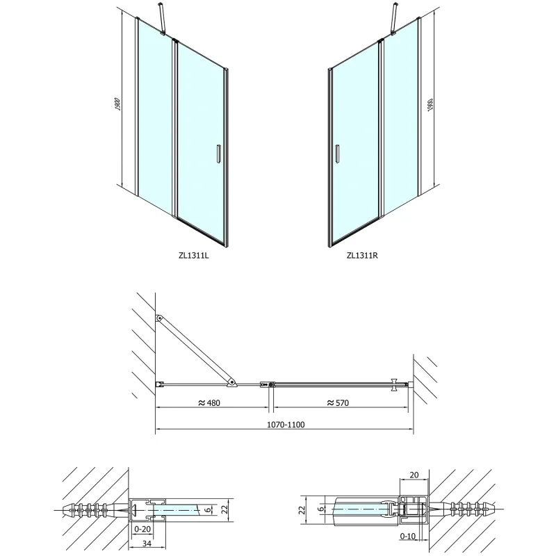 ZOOM LINE sprchové dveře 1100mm, čiré sklo (ZL1311)
