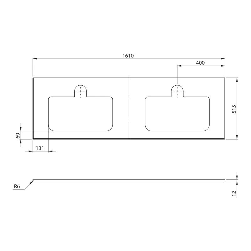 BRAHEA deska rockstone se 2 otvory 161x51,5cm (80+80cm), bílá mat 1