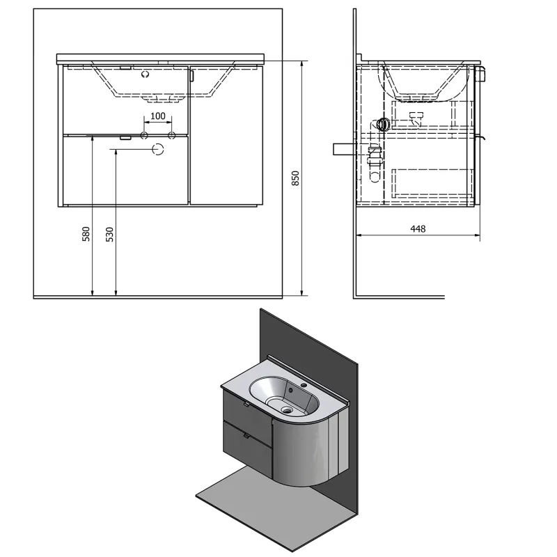 PULSE umyvadlová skříňka 75x52x45 cm, levá, bílá/antracit (PU075-3034)